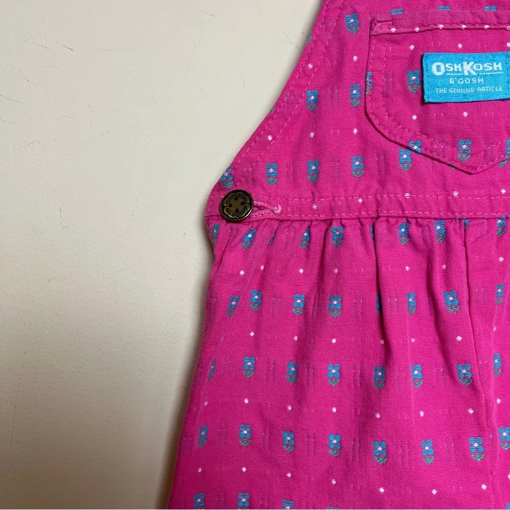 VTG 90s OshKosh Floral Overalls Bibs Bow Pink Blue‎ Girls Size 18M USA Union Tag